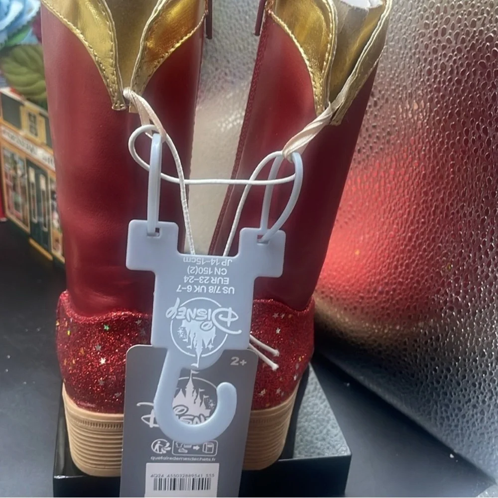 Disney Red and Gold Glitter Cowboy Boots Kids Costume - Picture 4 of 7